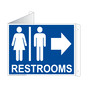 Blue Triangle-Mount RESTROOMS (With Inward Arrow) Sign With Symbol