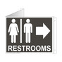 Charcoal Gray Triangle-Mount RESTROOMS (With Inward Arrow) Sign With Symbol RRE-6982Tri-White_on_CharcoalGray
