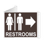 Dark Brown Triangle-Mount RESTROOMS (With Inward Arrow) Sign With Symbol
