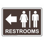 Dark Brown Restrooms [Left Arrow] Sign With Symbol RRE-6984-White_on_DarkBrown
