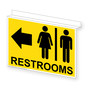 Yellow Ceiling-Mount RESTROOMS Left Sign With Symbol RRE-6984Ceiling-Black_on_Yellow