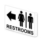 Projection-Mount White RESTROOMS (With Outward Arrow) Sign With Symbol RRE-6984Proj-Black_on_White