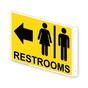 Projection-Mount Yellow RESTROOMS (With Outward Arrow) Sign With Symbol RRE-6984Proj-Black_on_Yellow