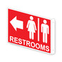 Projection-Mount Red RESTROOMS (With Outward Arrow) Sign With Symbol RRE-6984Proj-White_on_Red