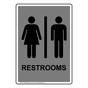 Portrait Gray Restrooms Sign With Symbol RREP-6980-Black_on_Gray