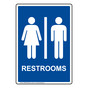 Portrait Blue Restrooms Sign With Symbol RREP-6980-White_on_Blue