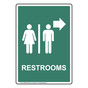 Portrait Pine Green Restrooms [Right Arrow] Sign With Symbol RREP-6982-White_on_PineGreen