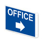 Projection-Mount Blue OFFICE (With Inward Arrow) Sign With Symbol NHE-13903Proj-White_on_Blue