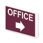Projection-Mount Burgundy OFFICE (With Inward Arrow) Sign With Symbol NHE-13903Proj-White_on_Burgundy