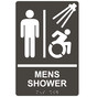 Charcoal Gray Braille MENS SHOWER Sign with Dynamic Accessibility Symbol RRE-14809R_White_on_CharcoalGray