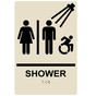 Almond Braille SHOWER Sign with Dynamic Accessibility Symbol RRE-14832R_Black_on_Almond