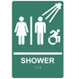 Pine Green Braille SHOWER Sign with Dynamic Accessibility Symbol RRE-14832R_White_on_PineGreen