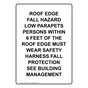 Portrait Roof Edge Fall Hazard Low Parapets Sign NHEP-36344