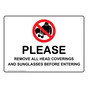 Please Remove All Head Coverings And Sunglasses Sign NHE-18124