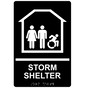 Black Braille STORM SHELTER Sign with Dynamic Accessibility Symbol RRE-14837R_White_on_Black