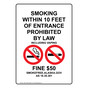 Alaska SMOKING WITHIN 10 FEET Sign NHEP-32002-Alaska