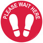 Red PLEASE WAIT HERE (Foot prints) Floor or Carpet Label CS266261