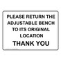 Return The Adjustable Bench To Its Original Location Sign NHE-17461
