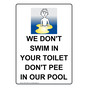 Portrait We Don't Swim In Your Toilet Sign With Symbol NHEP-15092