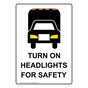 Portrait Turn On Headlights For Safety Sign With Symbol NHEP-14358