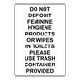 Portrait Do Not Deposit Feminine Hygiene Products Sign NHEP-34300