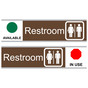 Brown Restroom (Available/In Use) Sliding Engraved Sign EGRE-15954-SYM-SLIDE_White_on_Brown