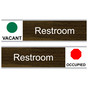 Walnut Restroom (Vacant/Occupied) Sliding Engraved Sign EGRE-545-SLIDE_White_on_Walnut