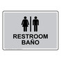 Silver Restroom - Baño Sign With Symbol RRB-6991-Black_on_Silver