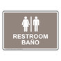 Taupe Restroom - Baño Sign With Symbol RRB-6991-White_on_Taupe