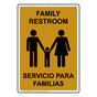 Portrait Gold FAMILY RESTROOM - SERVICIO PARA FAMILIAS Sign With Symbol RRBP-6992-Black_on_Gold