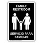 Portrait Black FAMILY RESTROOM - SERVICIO PARA FAMILIAS Sign With Symbol RRBP-6992-White_on_Black
