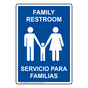 Portrait Blue FAMILY RESTROOM - SERVICIO PARA FAMILIAS Sign With Symbol RRBP-6992-White_on_Blue
