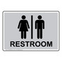 Silver Restrooms Sign With Symbol RRE-6990-Black_on_Silver
