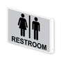 Projection-Mount Silver RESTROOM Sign With Symbol