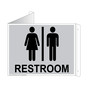 Silver Triangle-Mount Unisex RESTROOM Sign With Symbol RRE-6990Tri-Black_on_Silver