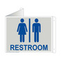 Pearl Gray Triangle-Mount Unisex RESTROOM Sign With Symbol RRE-6990Tri-Blue_on_PearlGray