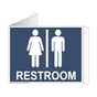 Navy Triangle-Mount Unisex RESTROOM Sign With Symbol RRE-6990Tri-White_on_Navy