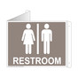 Taupe Triangle-Mount Unisex RESTROOM Sign With Symbol RRE-6990Tri-White_on_Taupe