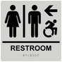 Square Pearl Gray Braille RESTROOM Left Sign with Dynamic Accessibility Symbol RRE-14820R-99_Black_on_PearlGray