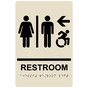 Almond Braille RESTROOM Left Sign with Dynamic Accessibility Symbol RRE-14820R_Black_on_Almond