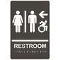 Charcoal Gray Braille RESTROOM Left Sign with Dynamic Accessibility Symbol RRE-14820R_White_on_CharcoalGray