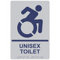 Silver Braille UNISEX TOILET Sign with Dynamic Accessibility Symbol RRE-14851R_MarineBlue_on_Silver