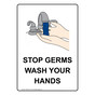 Portrait Stop Germs Wash Your Hands Sign With Symbol NHEP-26713