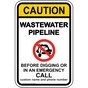 Wastewater Pipeline Call Before Digging Sign NHE-16011