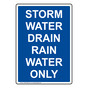 Portrait Blue STORM WATER DRAIN RAIN WATER ONLY Sign NHEP-50563_BLU