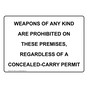Weapons Of Any Kind Are Prohibited On These Premises Sign NHE-18487