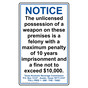 Portrait Texas Notice Unlicensed Weapon Possession Sign NHEP-28287-Texas