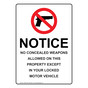 Portrait Wisconsin NO CONCEALED WEAPONS Sign NHEP-37587-Wisconsin