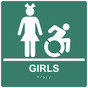 Square Pine Green Braille GIRLS Restroom Sign with Dynamic Accessibility Symbol RRE-140R-99_White_on_PineGreen