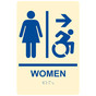 Ivory Braille WOMEN Restroom Right Sign with Dynamic Accessibility Symbol RRE-14856R_Blue_on_Ivory